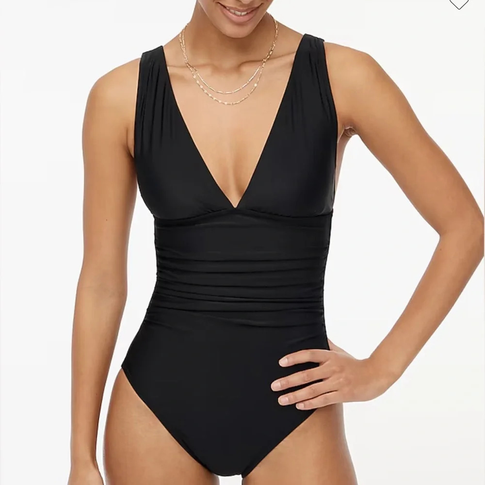 J.Crew Black V-neck ruched one-piece swimsuit Size XXS